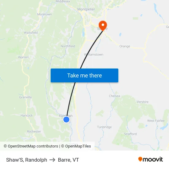 Shaw'S, Randolph to Barre, VT map