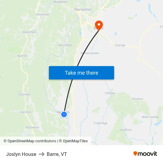 Joslyn House to Barre, VT map