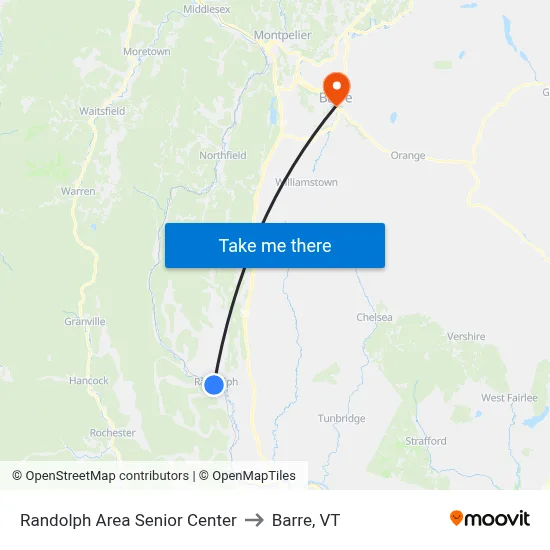 Randolph Area Senior Center to Barre, VT map