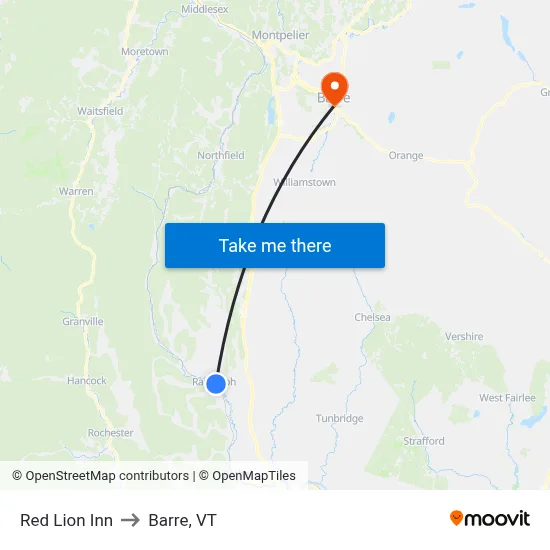 Red Lion Inn to Barre, VT map