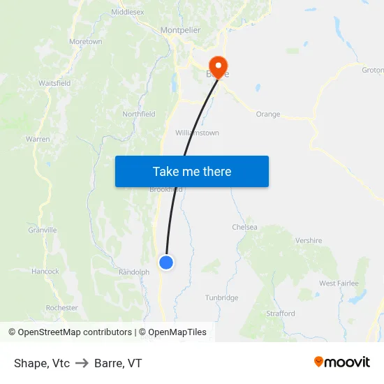 Shape, Vtc to Barre, VT map