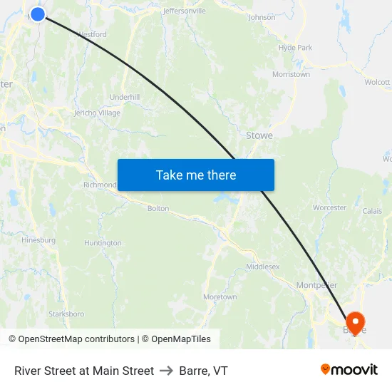 River Street at Main Street to Barre, VT map