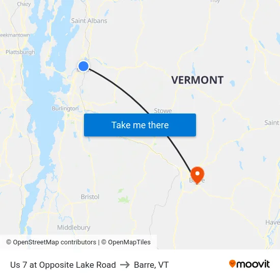 Us 7 at Opposite Lake Road to Barre, VT map