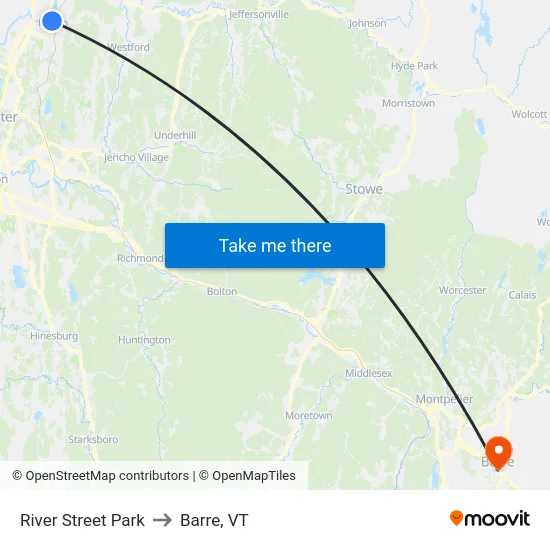 River Street Park to Barre, VT map