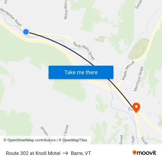 Route 302 at Knoll Motel to Barre, VT map