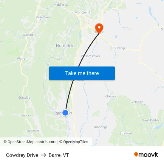 Cowdrey Drive to Barre, VT map