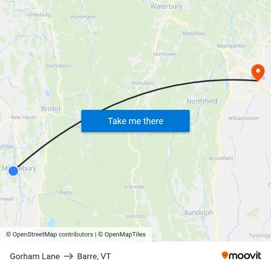 Gorham Lane to Barre, VT map