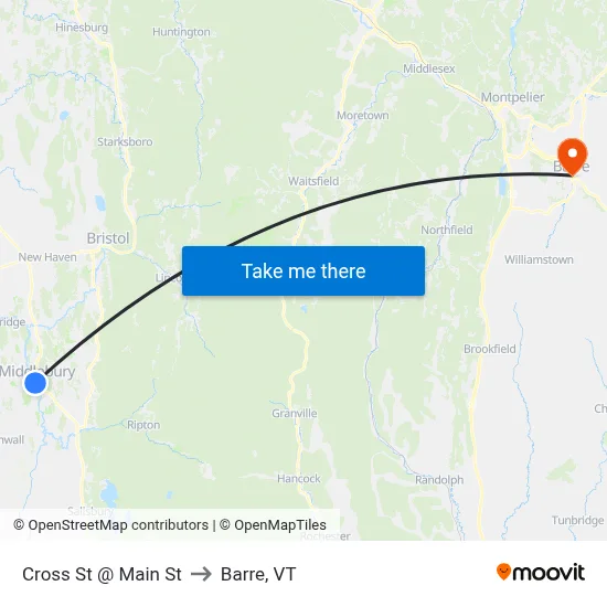 Cross St @ Main St to Barre, VT map