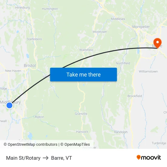 Main St/Rotary to Barre, VT map