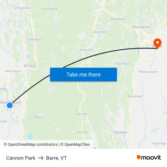 Cannon Park to Barre, VT map