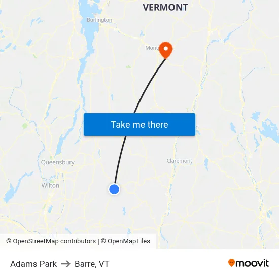 Adams Park to Barre, VT map