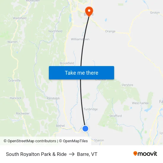 South Royalton Park & Ride to Barre, VT map