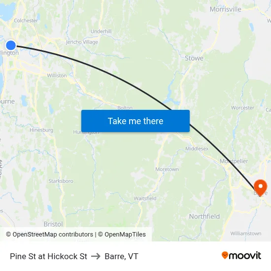 Pine St at Hickock St to Barre, VT map
