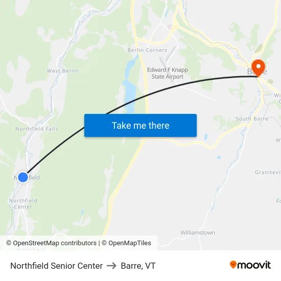 Northfield Senior Center to Barre, VT map