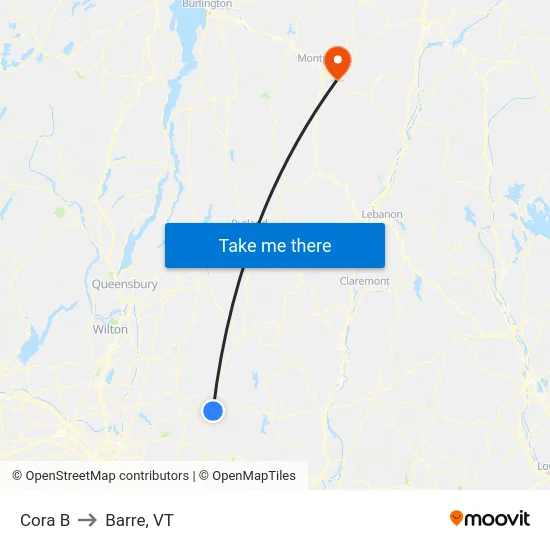 Cora B to Barre, VT map