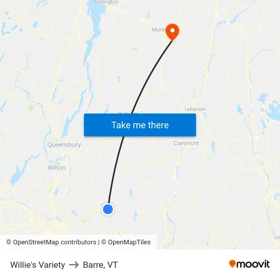 Willie's Variety to Barre, VT map