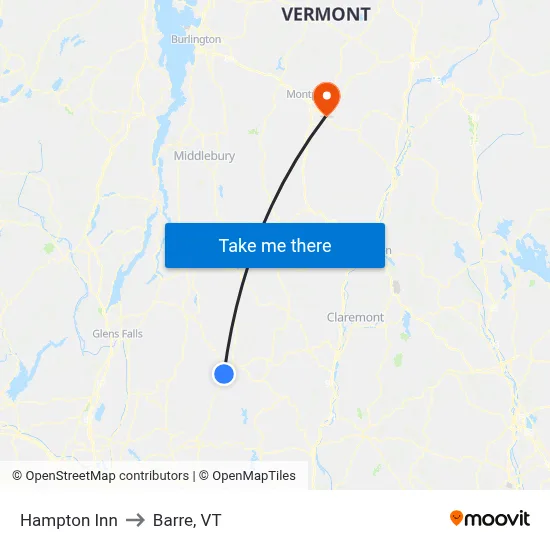 Hampton Inn to Barre, VT map