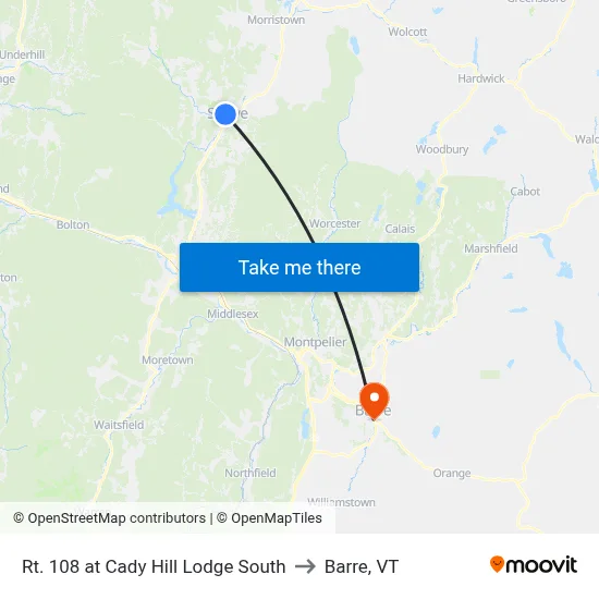 Rt. 108 at Cady Hill Lodge South to Barre, VT map