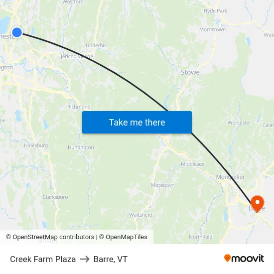 Creek Farm Plaza to Barre, VT map