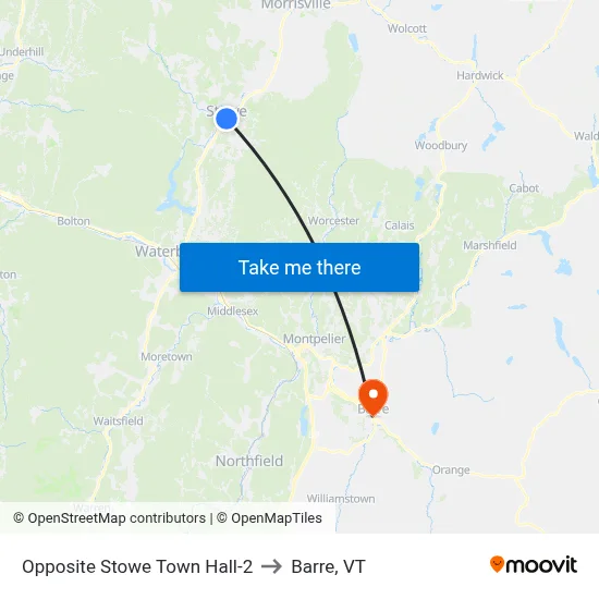 Opposite Stowe Town Hall-2 to Barre, VT map