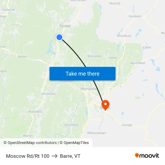 Moscow Rd/Rt 100 to Barre, VT map