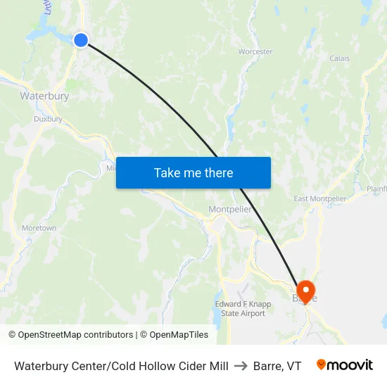 Waterbury Center/Cold Hollow Cider Mill to Barre, VT map