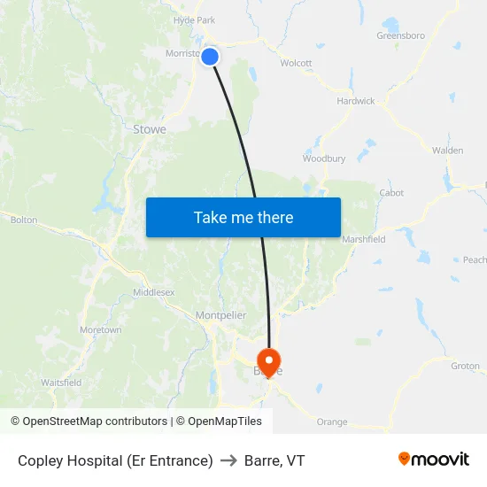 Copley Hospital (Er Entrance) to Barre, VT map