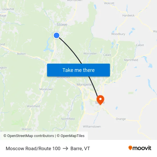 Moscow Road/Route 100 to Barre, VT map