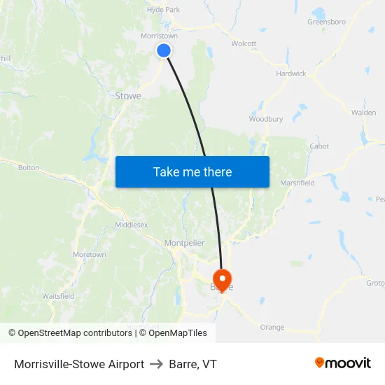 Morrisville-Stowe Airport to Barre, VT map