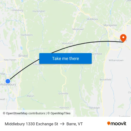 Middlebury 1330 Exchange St to Barre, VT map