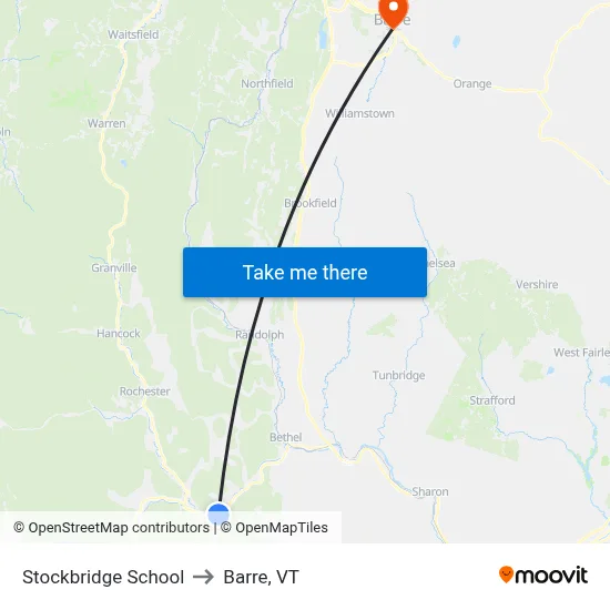 Stockbridge School to Barre, VT map
