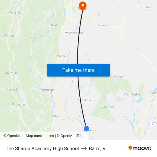 The Sharon Academy High School to Barre, VT map