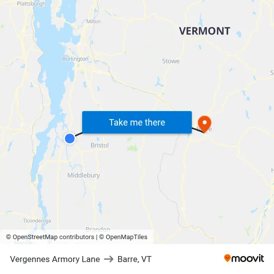 Vergennes Armory Lane to Barre, VT map
