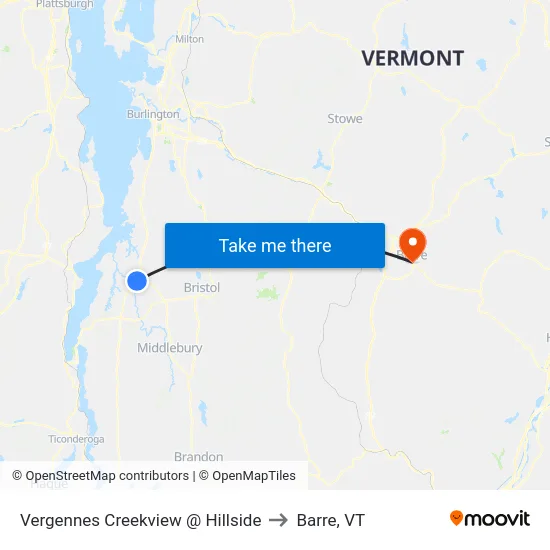 Vergennes Creekview @ Hillside to Barre, VT map