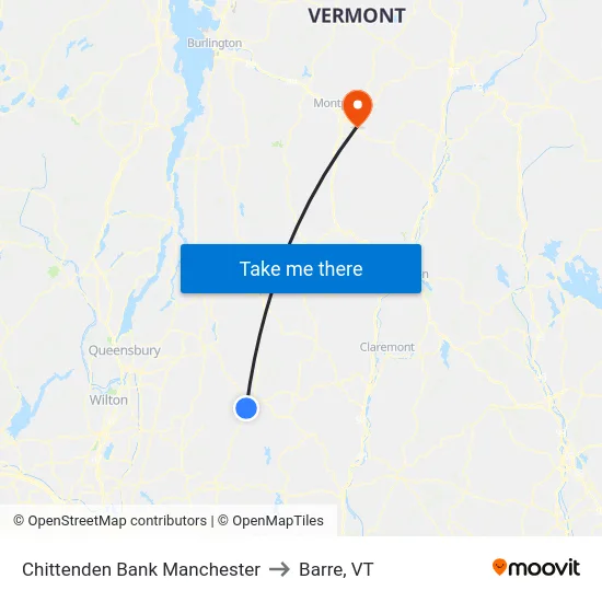 Chittenden Bank Manchester to Barre, VT map