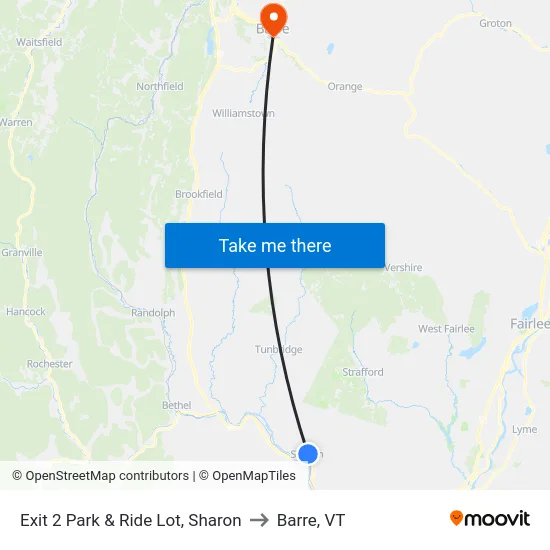 Exit 2 Park & Ride Lot, Sharon to Barre, VT map