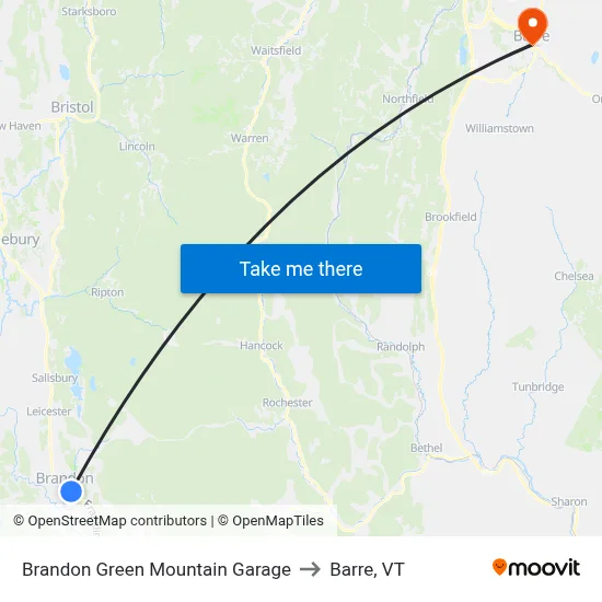 Brandon Green Mountain Garage to Barre, VT map