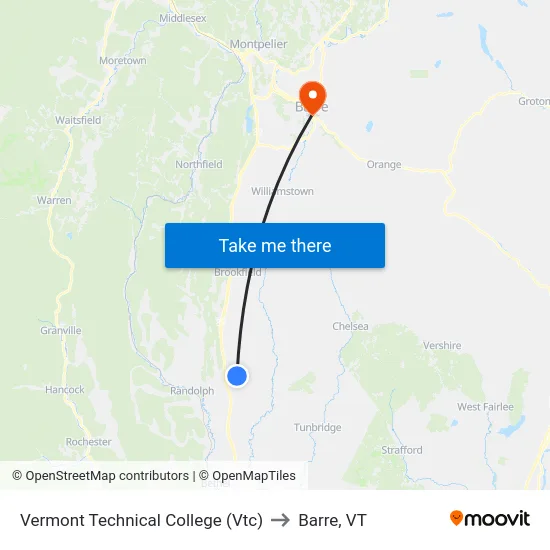 Vermont Technical College (Vtc) to Barre, VT map