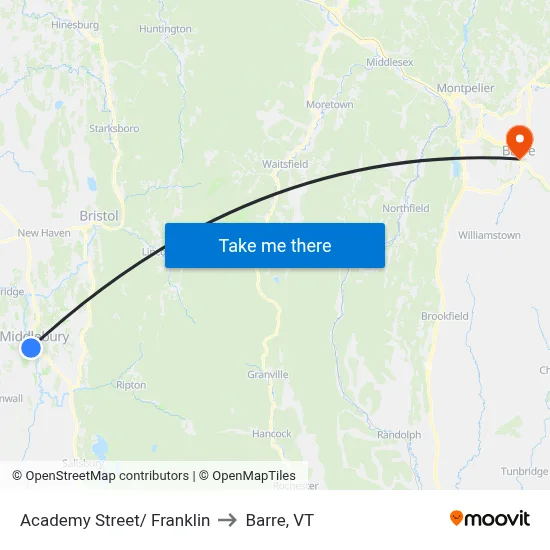 Academy Street/ Franklin to Barre, VT map