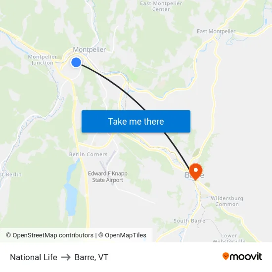 National Life to Barre, VT map