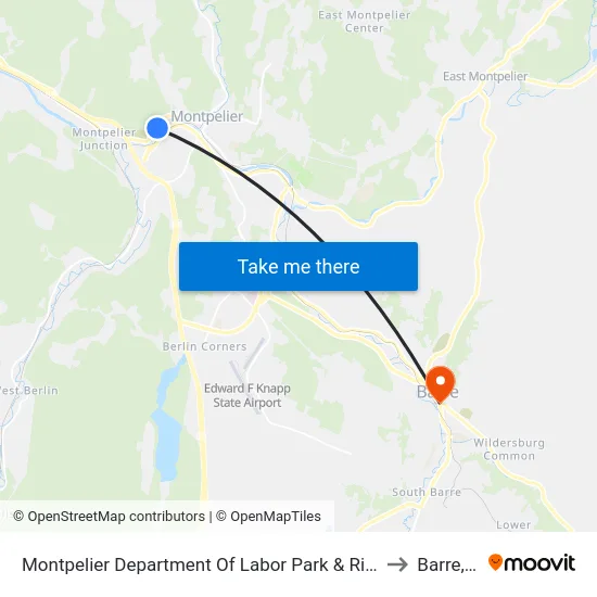 Montpelier Department Of Labor Park & Ride (Exit 8) to Barre, VT map