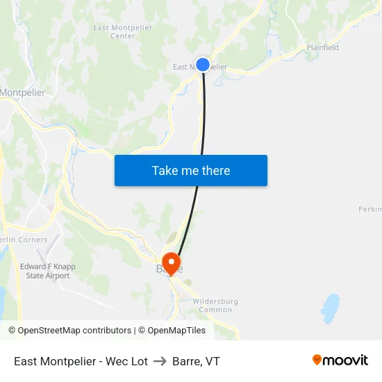 East Montpelier - Wec Lot to Barre, VT map