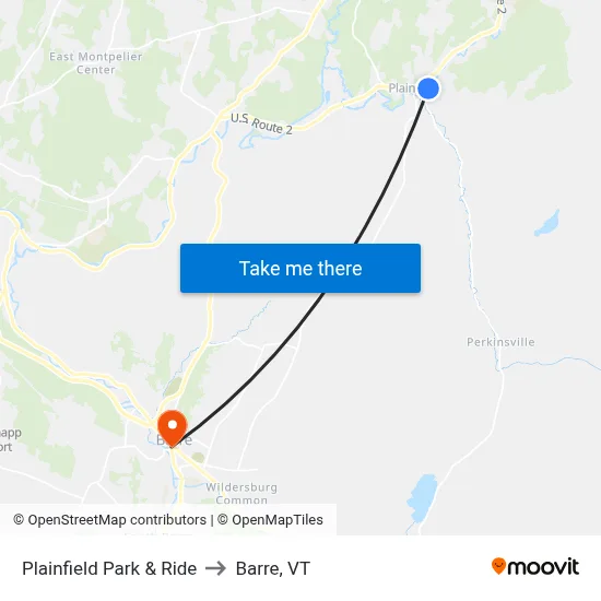 Plainfield Park & Ride to Barre, VT map