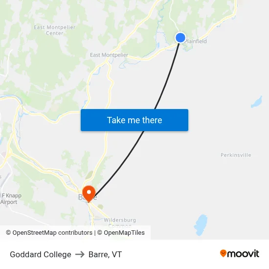 Goddard College to Barre, VT map