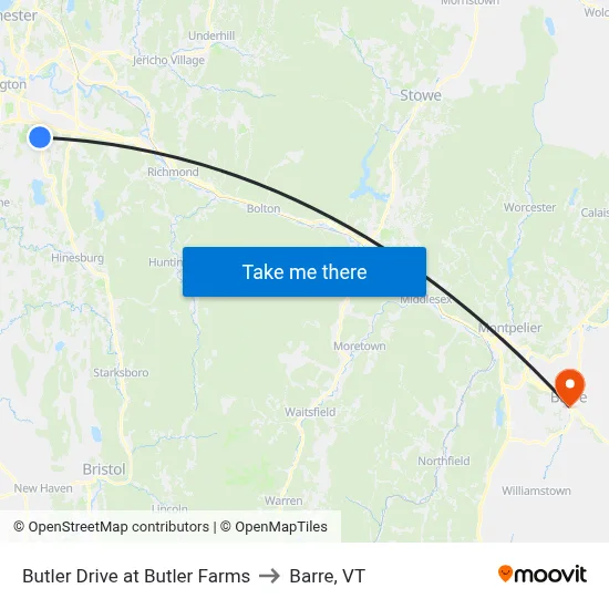 Butler Drive at Butler Farms to Barre, VT map