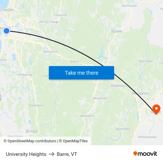 University Heights to Barre, VT map