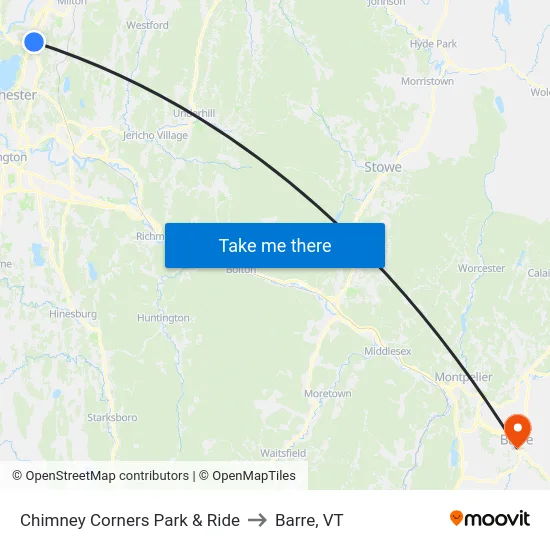 Chimney Corners Park & Ride to Barre, VT map
