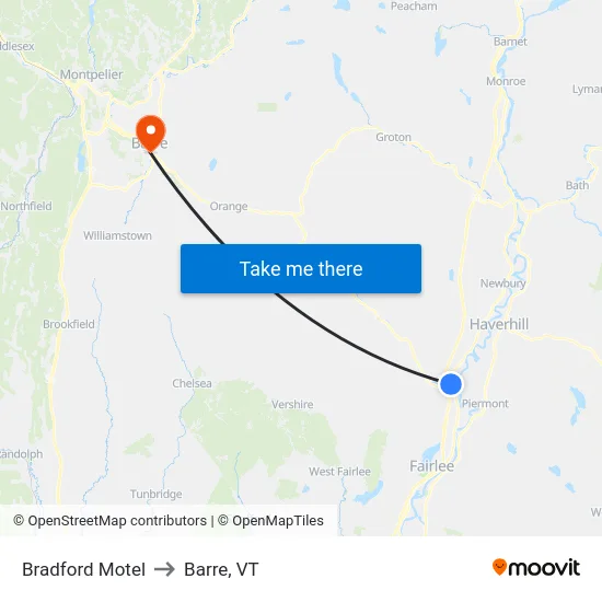 Bradford Motel to Barre, VT map