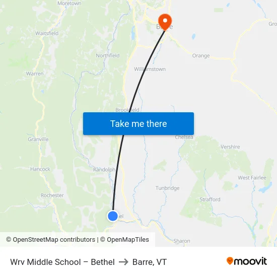 Wrv Middle School – Bethel to Barre, VT map