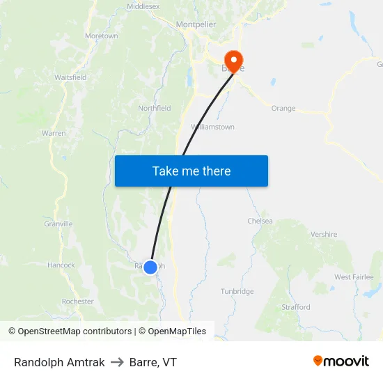 Randolph Amtrak to Barre, VT map